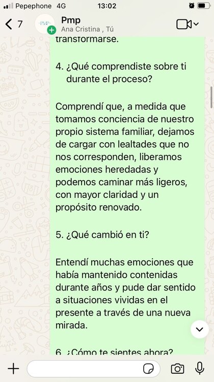 Conversación de WhatsApp con Ana Cristina sobre la formación