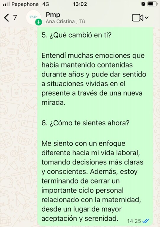 Conversación de WhatsApp con Ana Cristina sobre la formación